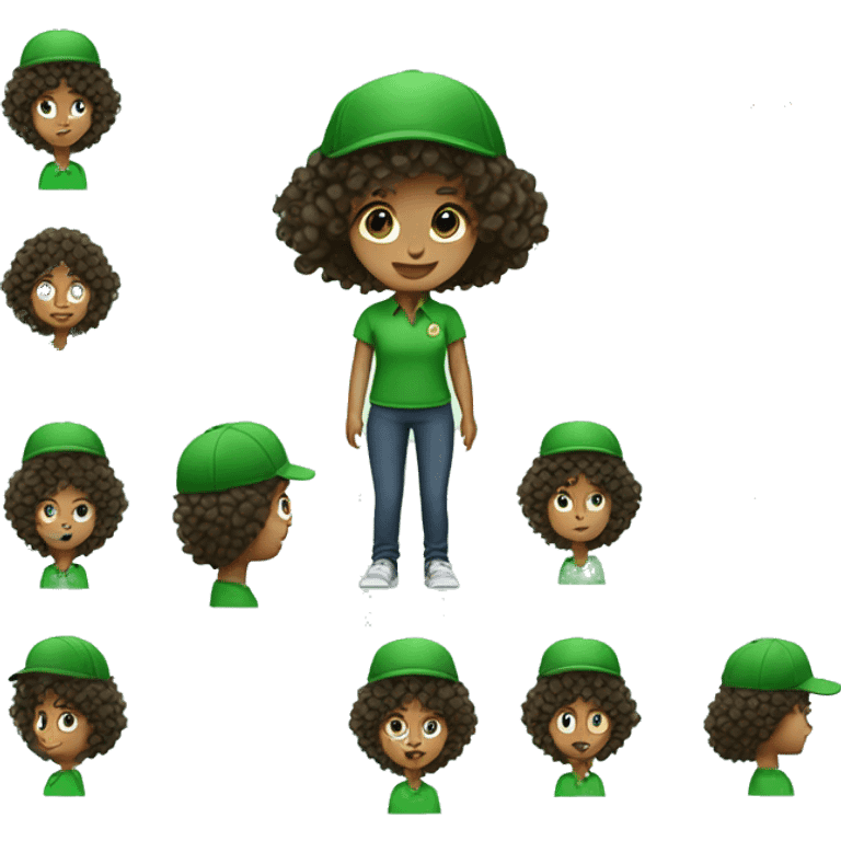 Curly hair girl with green polo and green hat  emoji