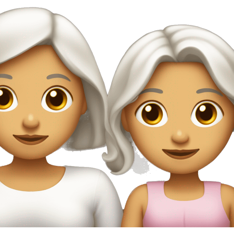 Mamá y bebé niña con pieles blancas con cabello café  emoji