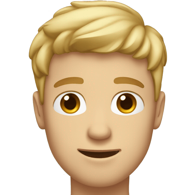 brownish blonde guy with straight short hair, blue eyes and roundish face pulling a face emoji