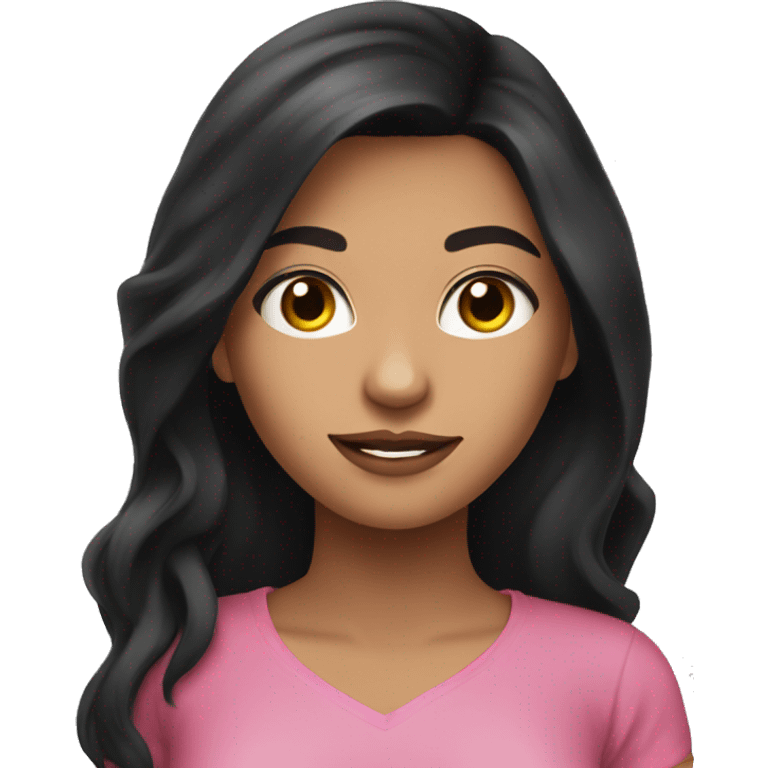 beautiful, pretty latina girl with black long hair and a pink shirt emoji