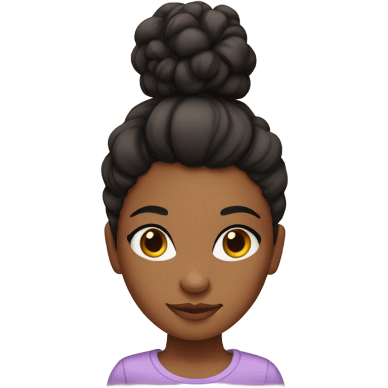 Brownskin girl with curly black hair in a bun emoji