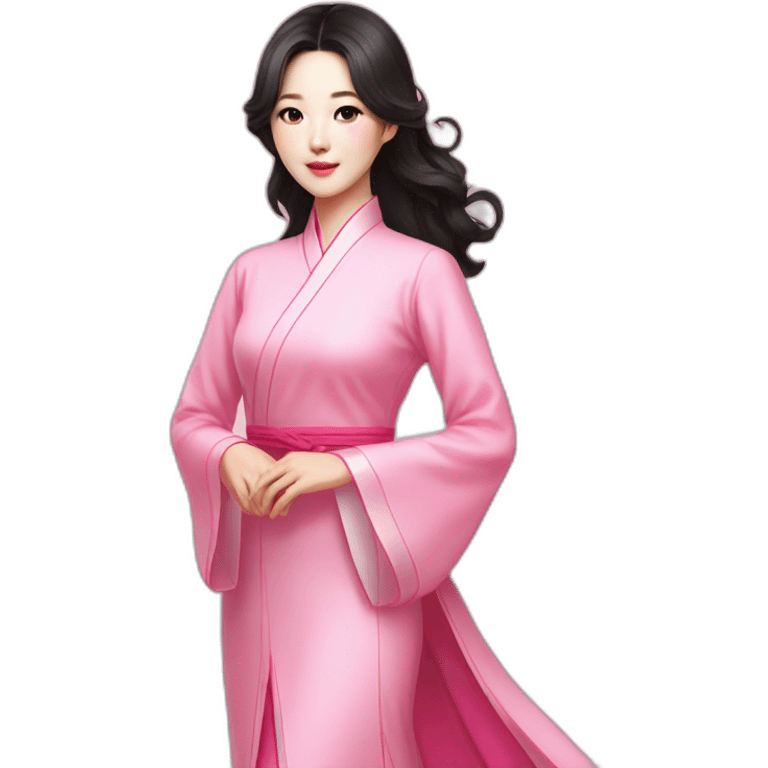 attractive go yoon jung with wavy black hair posing with pink ao dai full body emoji