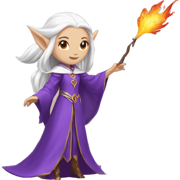 female white elf with elf ears wizard wearing purple robes casts fireball emoji