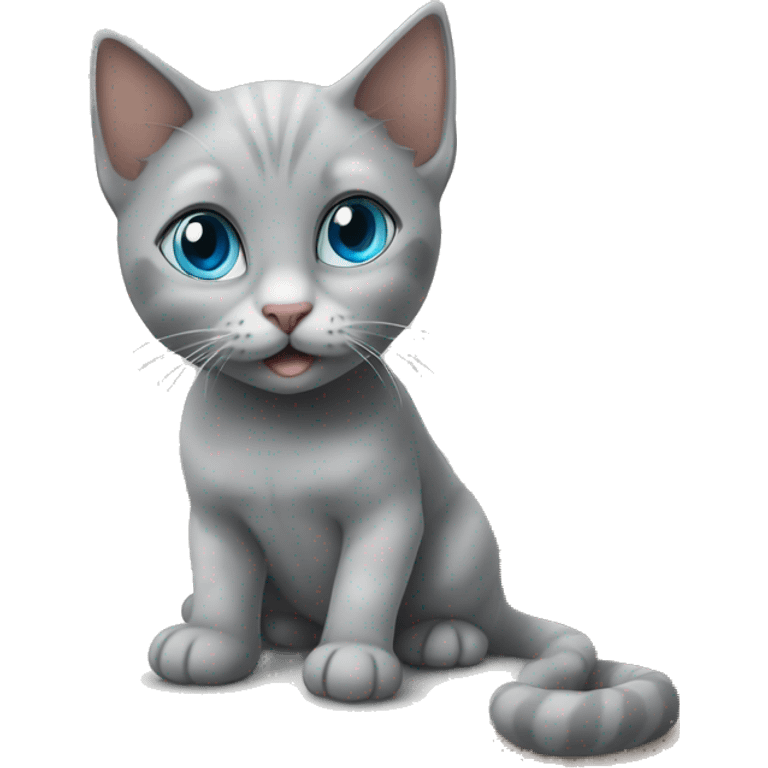 grey kitten blue eyes sitting on the table with woman emoji