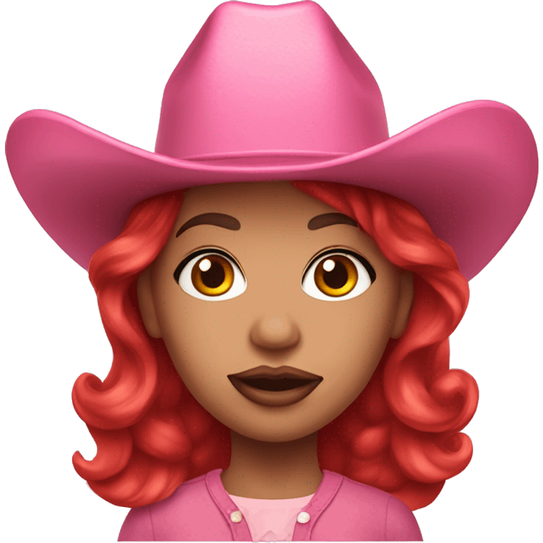 Red hair girl with drag queen makeup wearing a pink cowboy hat emoji