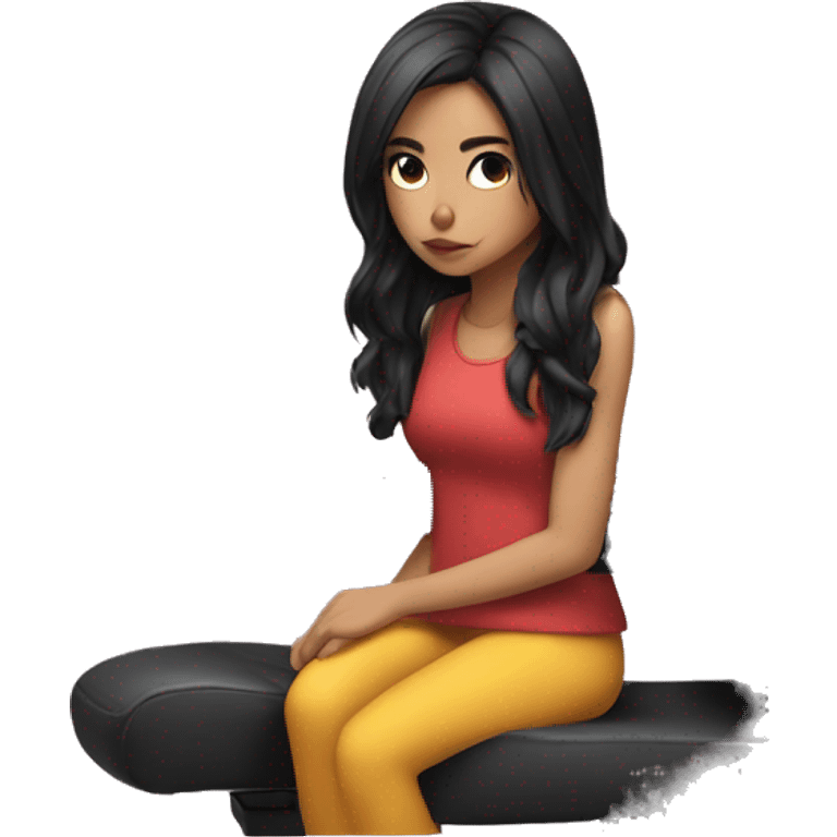 white (black hair) girl on a Gaming chair thinking  emoji