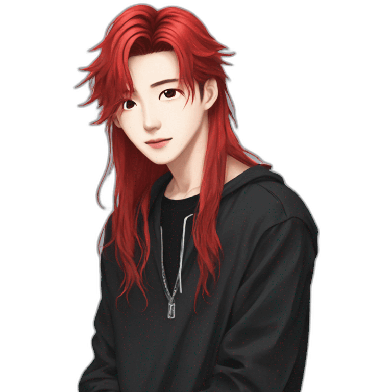 Stray Kids Hyunjin red long hair emoji