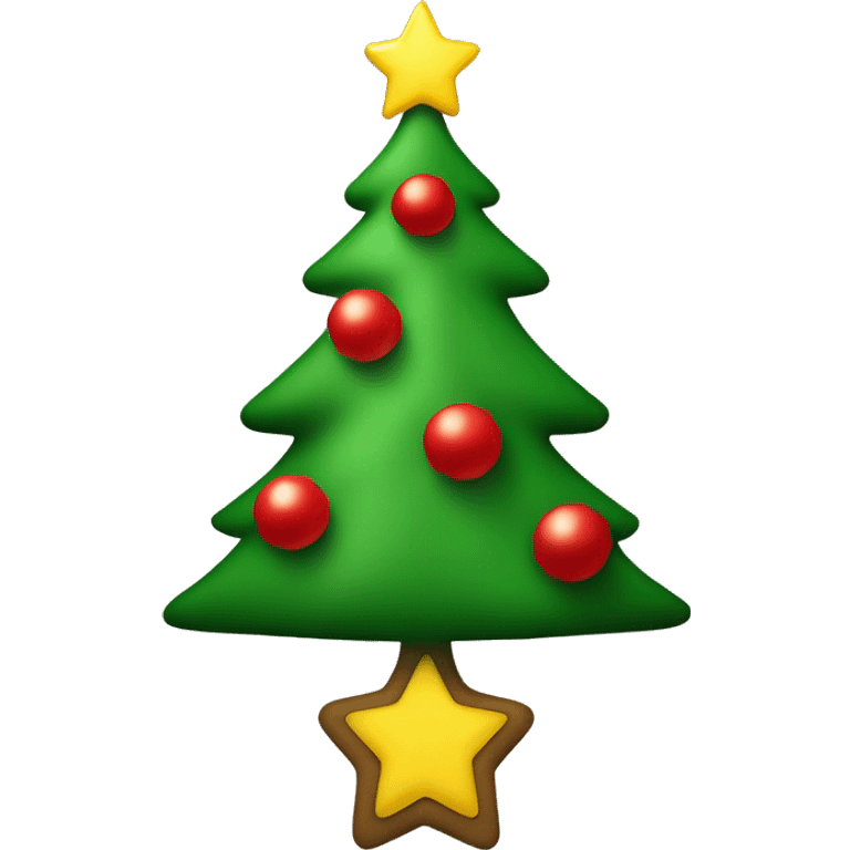 Christmas tree with red and green ornaments and a yellow star at the top emoji