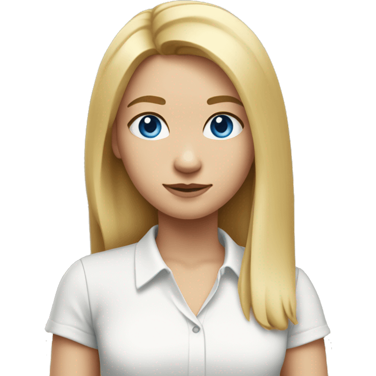 girl with shoulder-length blond straight hair and blue eyes in a white shirt emoji