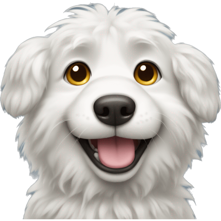 A fluffy white dog make emoji with a friendly, smiling expression emoji