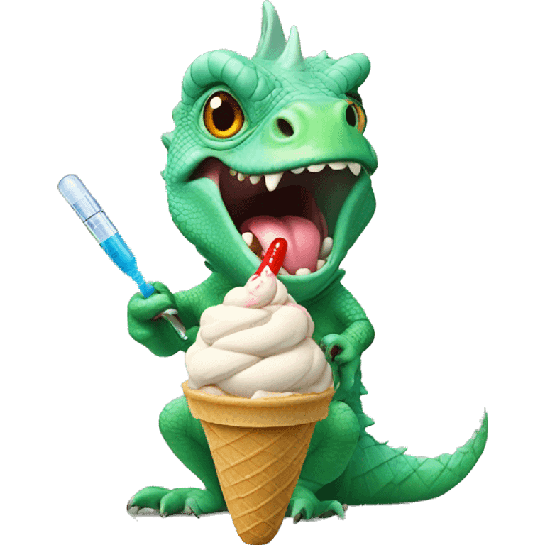 Iguana injecting the ice cream with a syringe emoji