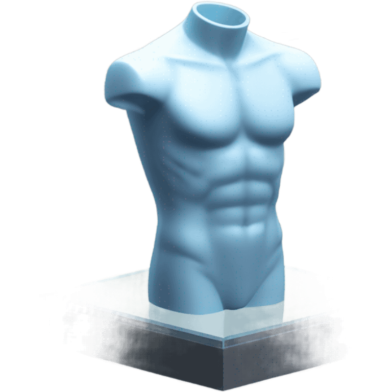 male mannequin abs cubes inside a glass cube on a stand isometric view emoji