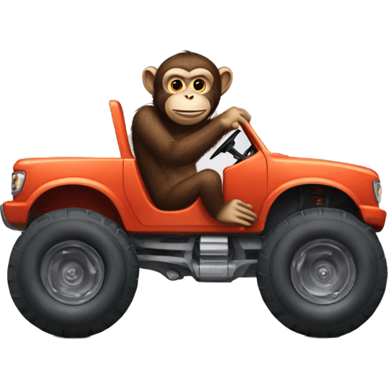 Monkey driving a monster truck emoji