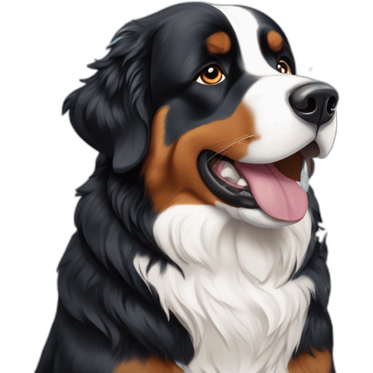 Bernese mountain dog eating snowflakes emoji