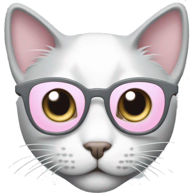 grey and white cat with light pink glasses emoji