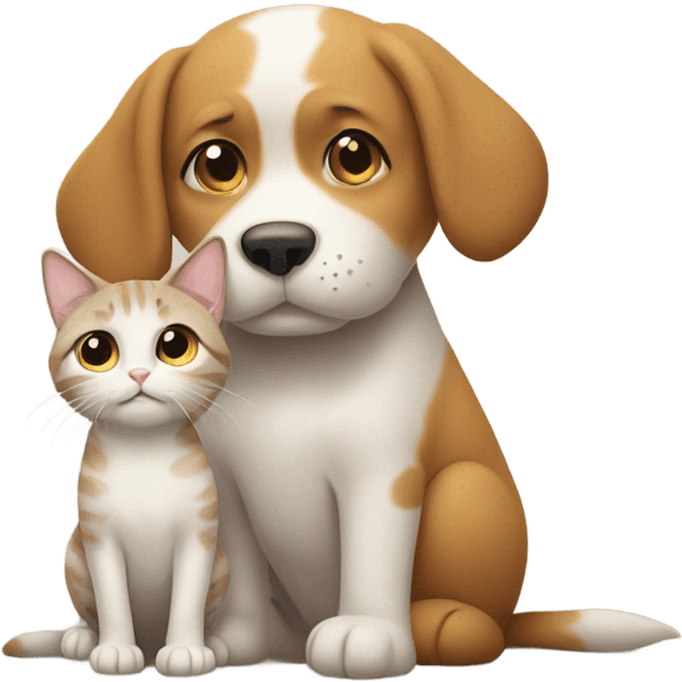 A dog hugs a cat emoji