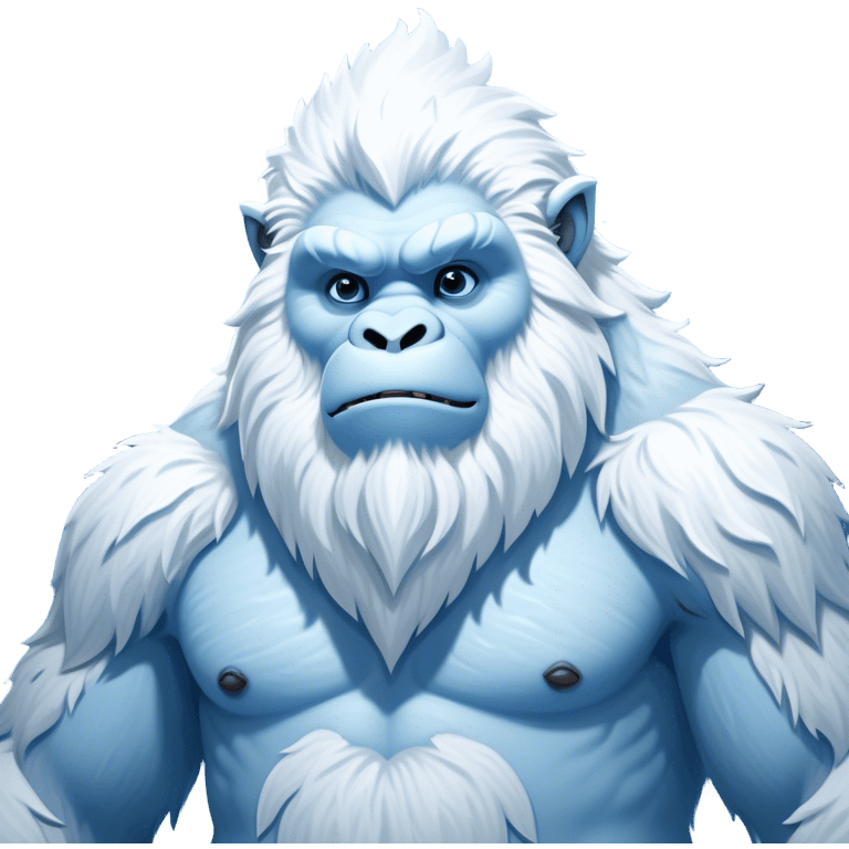 Cinematic Noble Yeti Portrait Emoji, Grand and enigmatic, with a towering, snow-dusted figure in pristine whites and cool blues, exuding ancient, mystical wisdom and stoic majesty, simplified yet exquisitely detailed with frosty textures, glowing with a gentle, icy outline that captures the awe-inspiring presence of a guardian of the frozen wilds! emoji