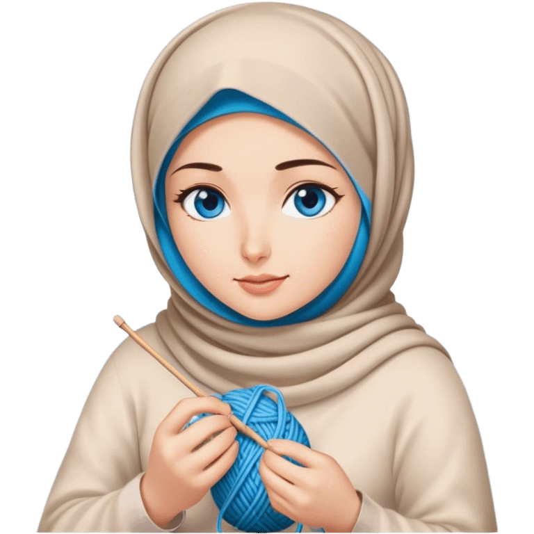 Turkish beautiful finish Konya girl blue eyes with moonshine hijab does knitting  emoji