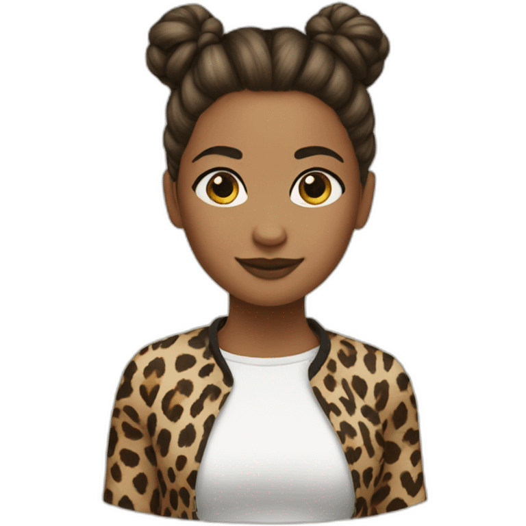 Girl with hair in a bun and a leopard emoji