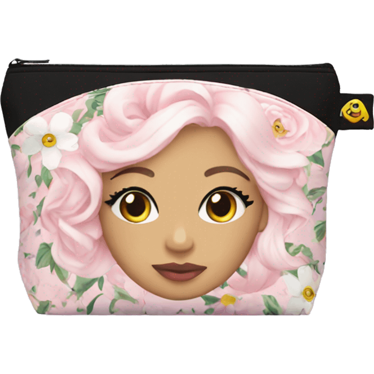 light pink floral makeup bag  emoji