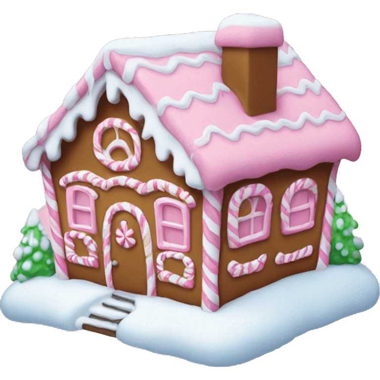 Pink gingerbread house with snow emoji