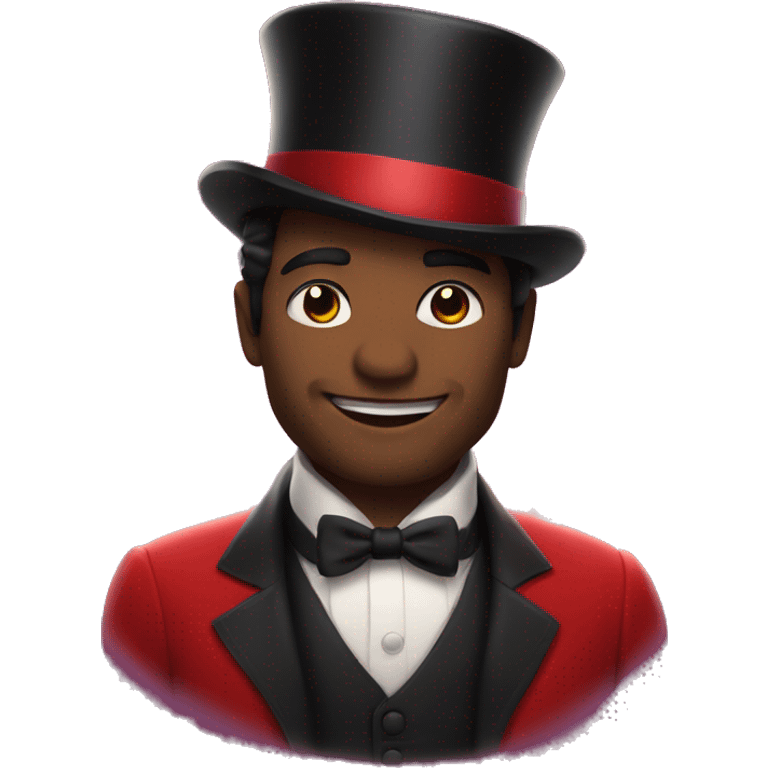 A man with dark hair, wearing red and a top hat, having sparkle as magic next to him  emoji