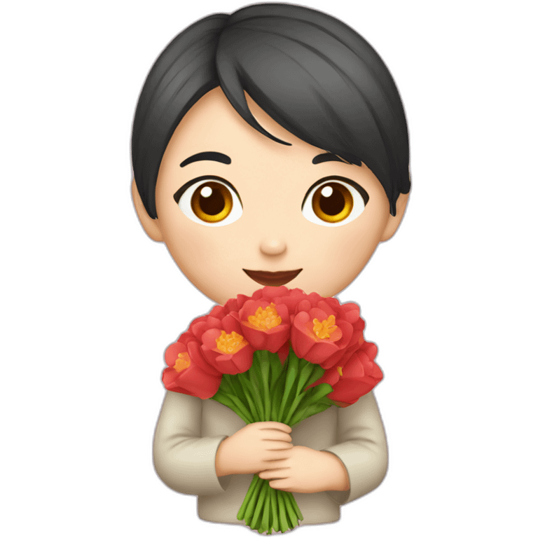 cute Chinese girl with bouquet emoji