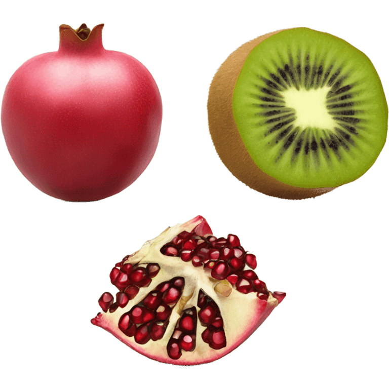 one kiwi and one pomegranate next to each other emoji