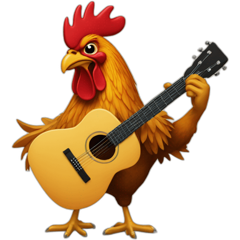 Rooster singing and playing guitar in front of a band emoji