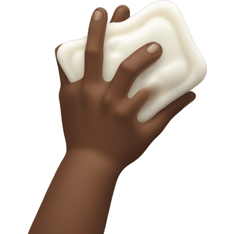 a hand holding a bar of soap covered in foamy bubbles emoji