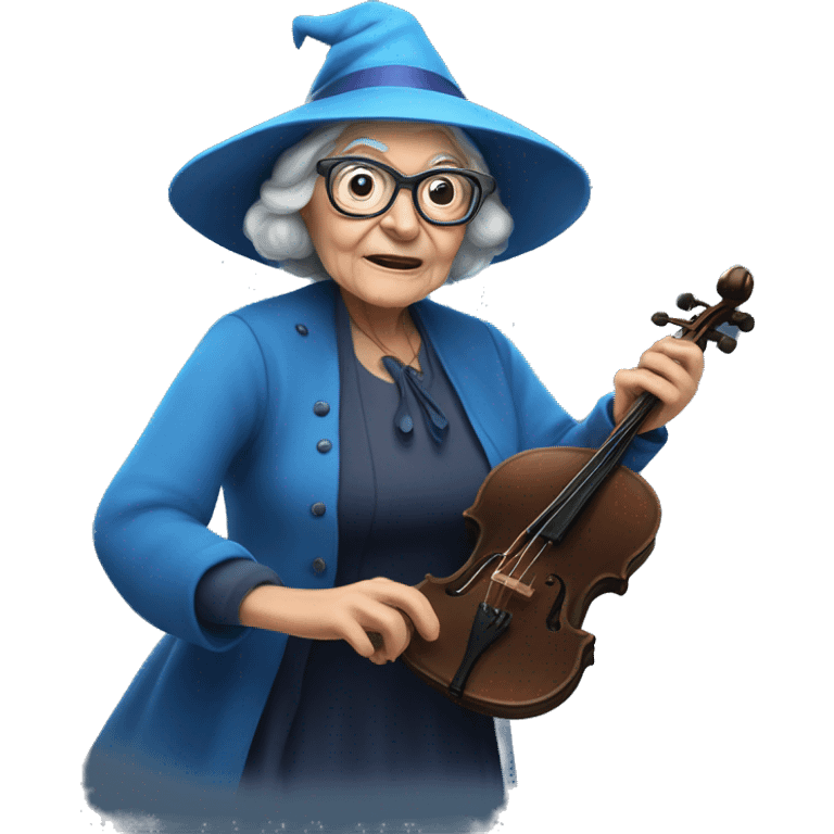 smart granny witch with glasses and blue hat directing orchestra emoji