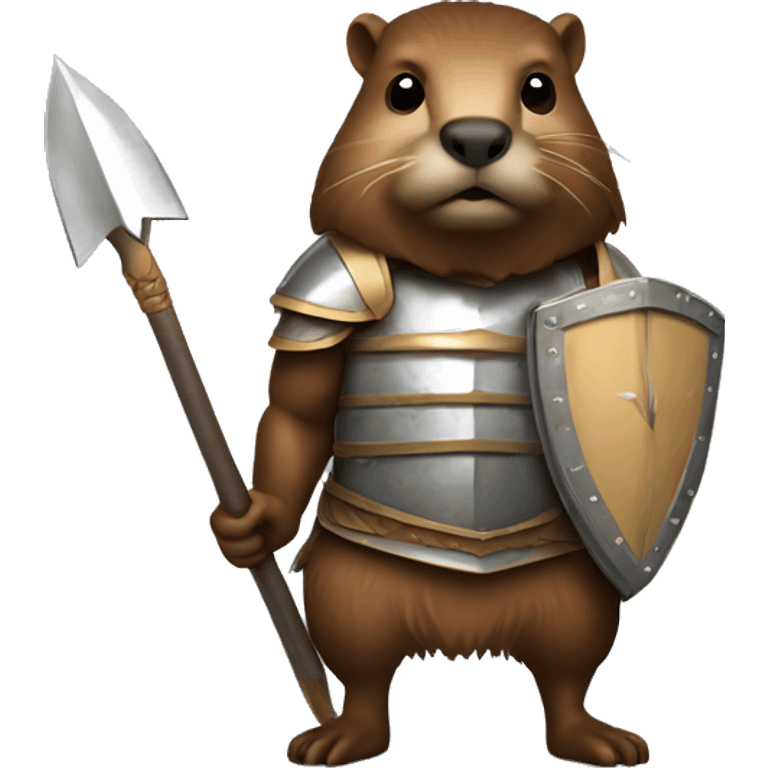 Beaver warrior, spear, shield, armour emoji