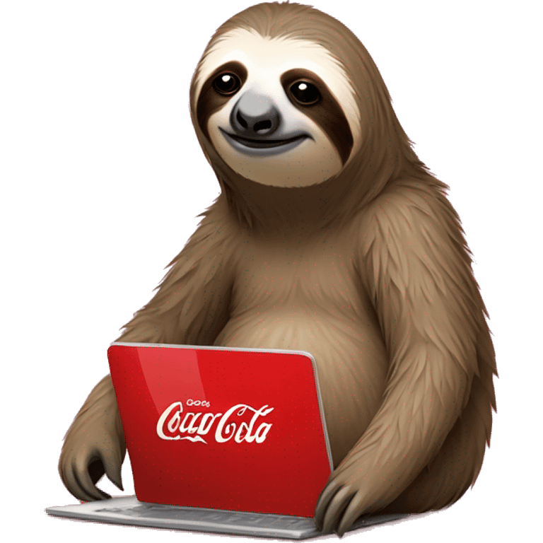 tired sloth with coca cola can and laptop emoji