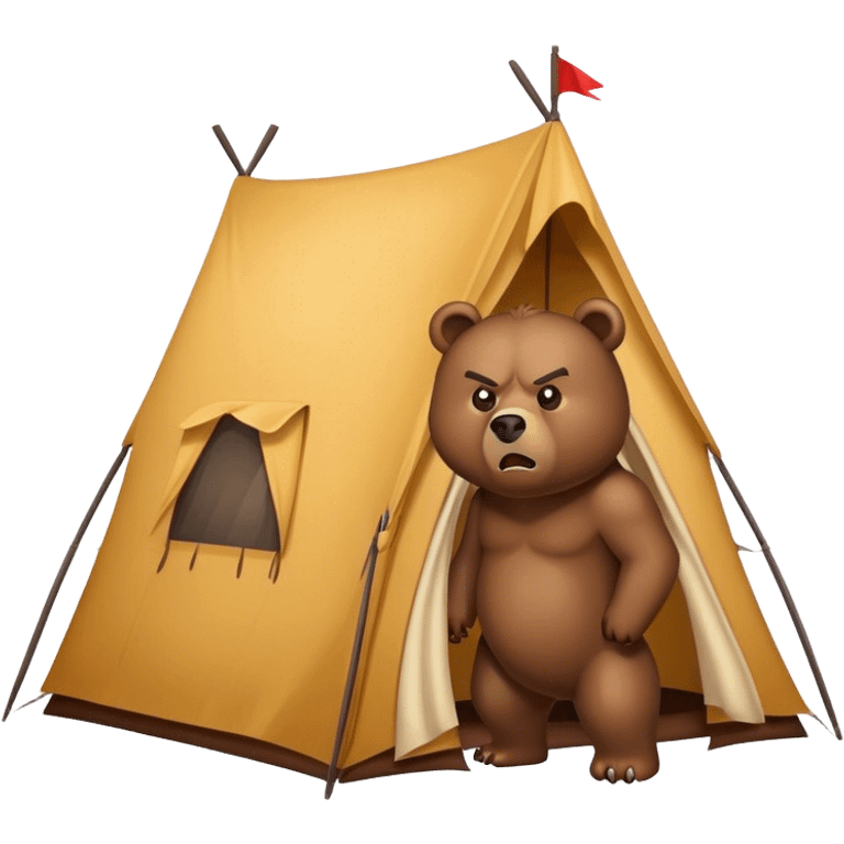 an angry bear outside of a tent looking at the tent emoji