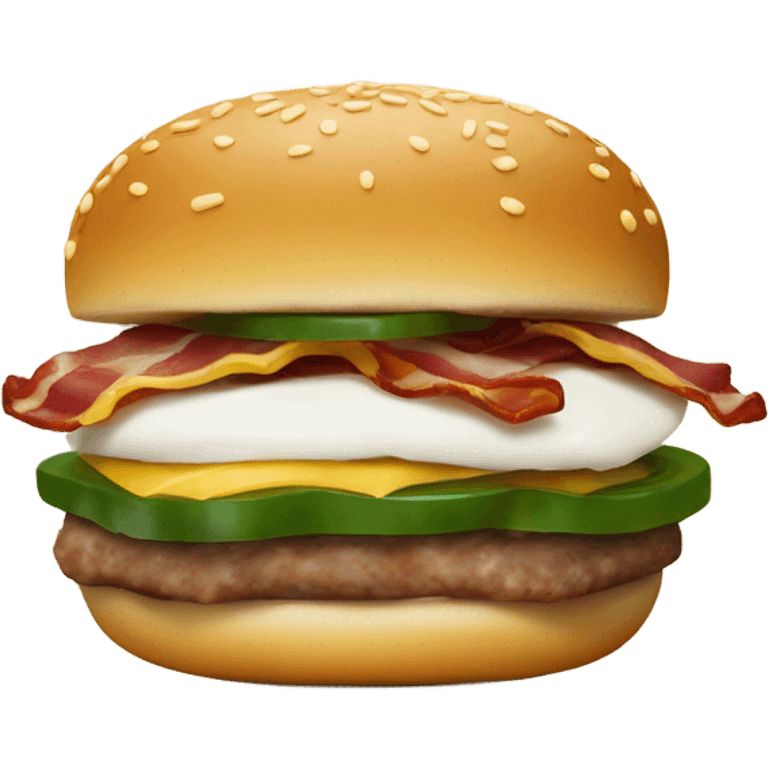 Hamburger with mozzarella cheese, jalapeños and bacon and emoji