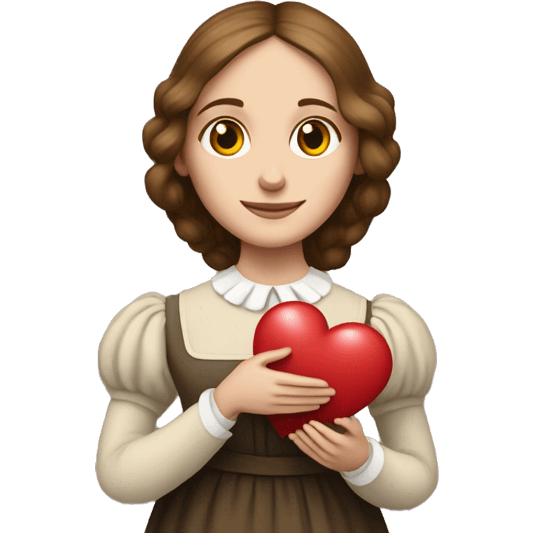 Charlotte Bronte holds a heart in her hand emoji