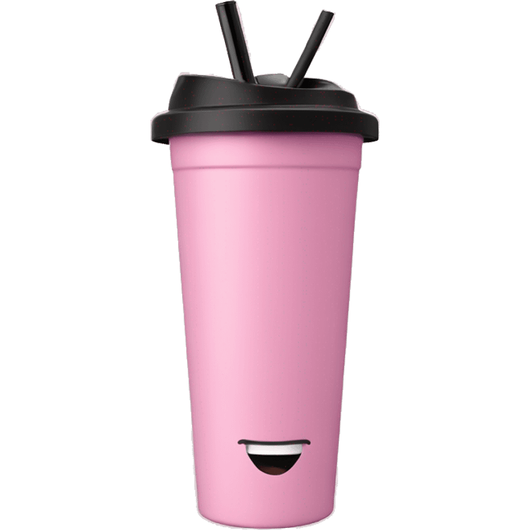 A pink Stanley tumbler with straw emoji