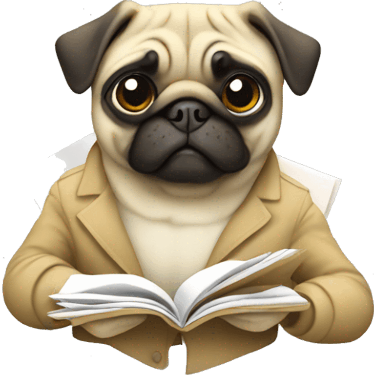 a pug holding documents emoji