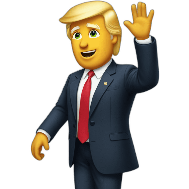 Donald Trump in suit waving emoji