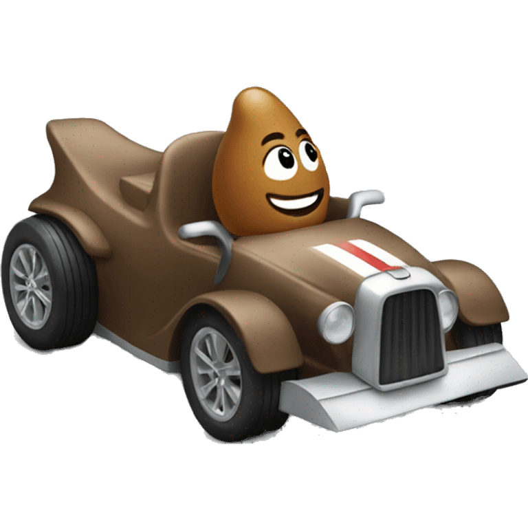 Poop emoji riding a race car emoji