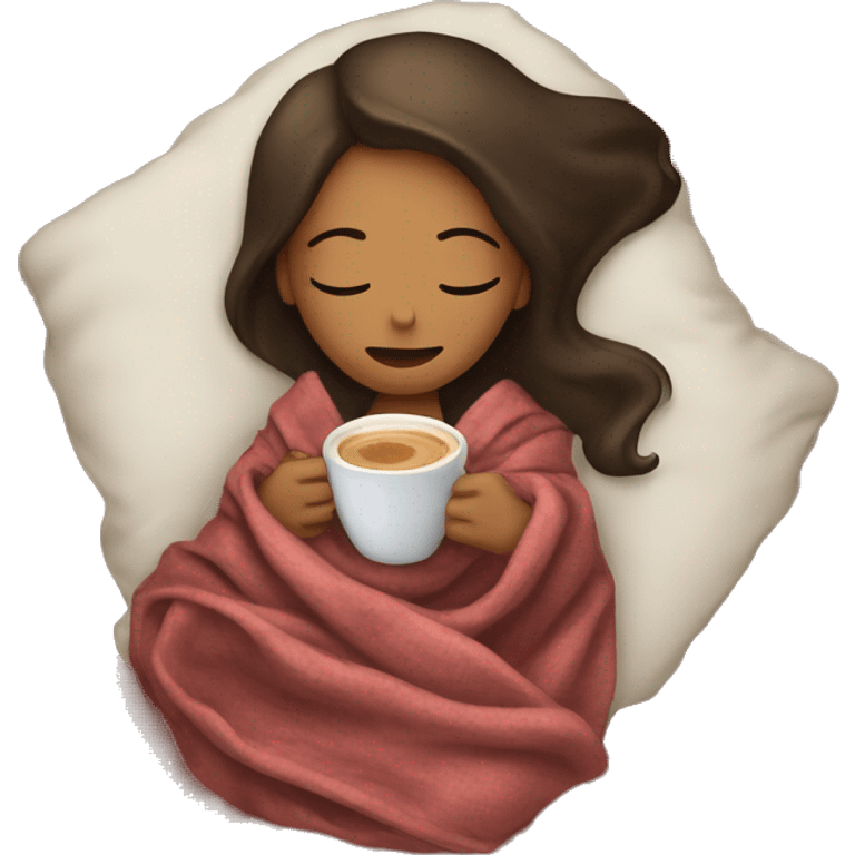 girl inside a blanket sipping coffee eyes closed emoji