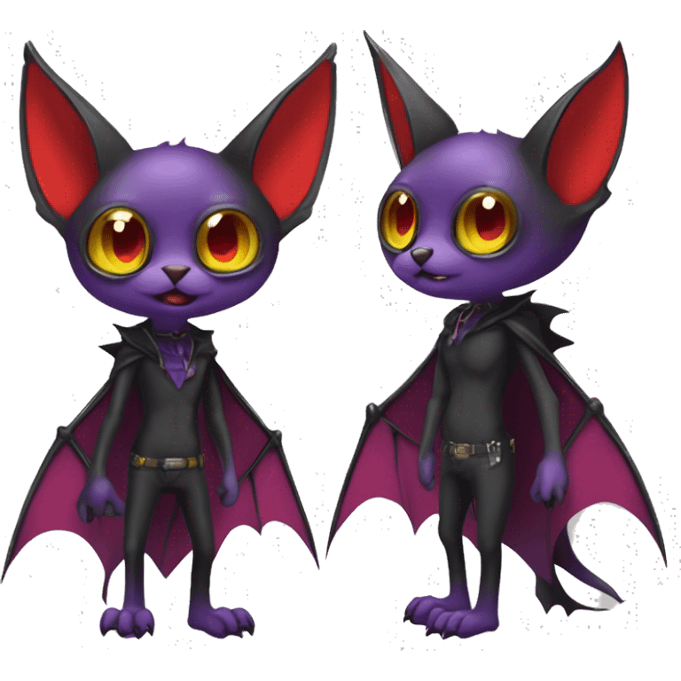 Anthro Black red purple yellow Cool Edgy Punk-Gothic Horned Bat-wingeLitten-Bat-cat-Fakemon full body emoji