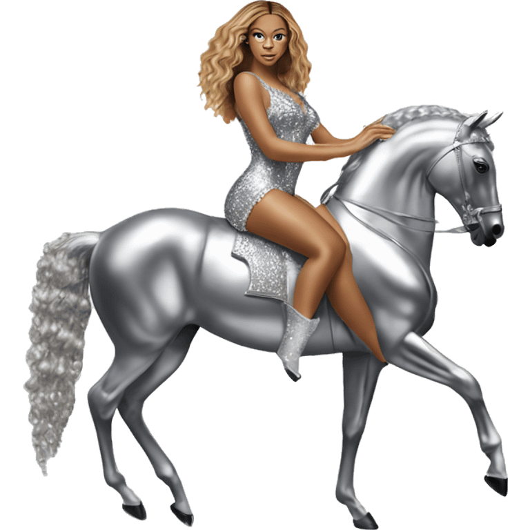 beyonce awearing silver crystal leotard sitting on silver horse renaissance album cover emoji