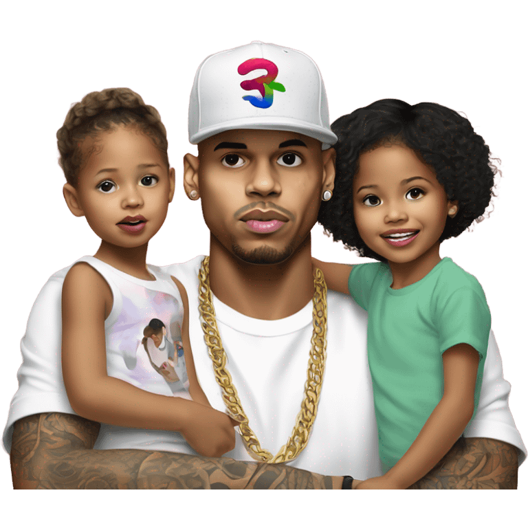 Hyper Realistic Chris Brown with daughter Royalty, son aeko emoji