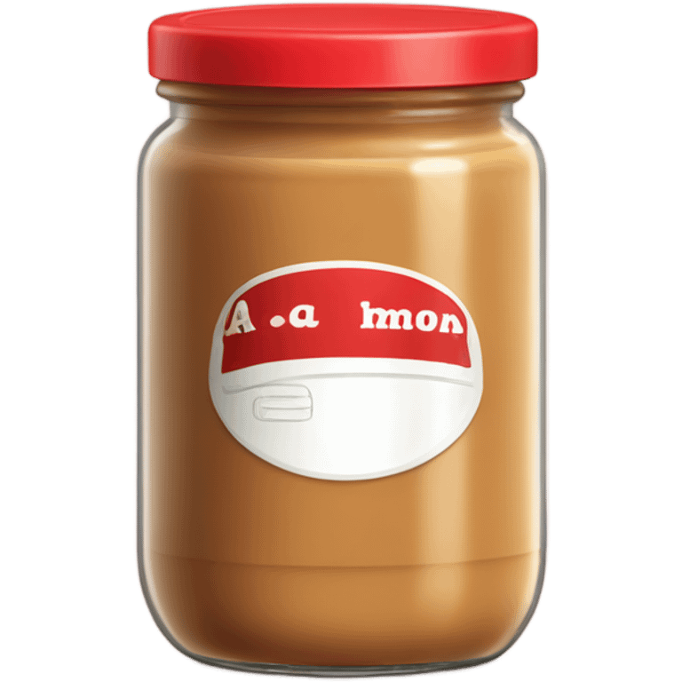 A plain glass jar containing smooth brown peanut butter. Red lid on top. No decorative elements, no faces, no kawaii style. Simple product container design with basic label area. emoji