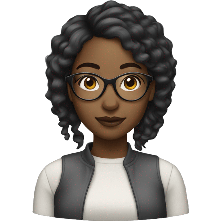 Black girl wearing clear glasses and side part emoji