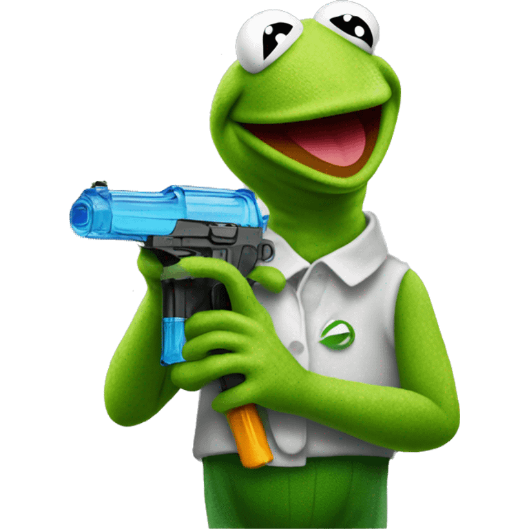 kermit the frog holding a water pistol  emoji