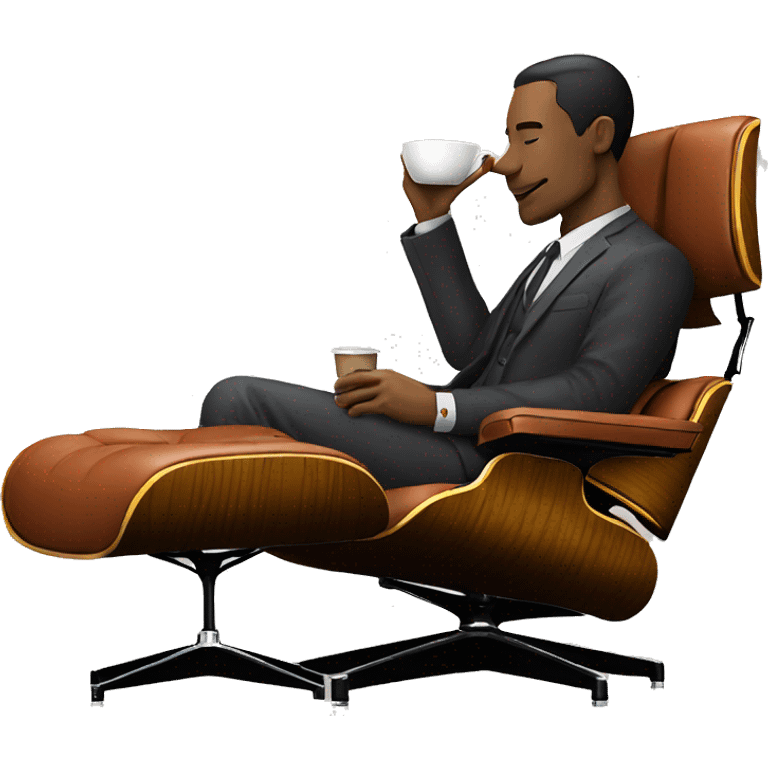 A person drinking coffee while sitting on an eames lounge chair  emoji