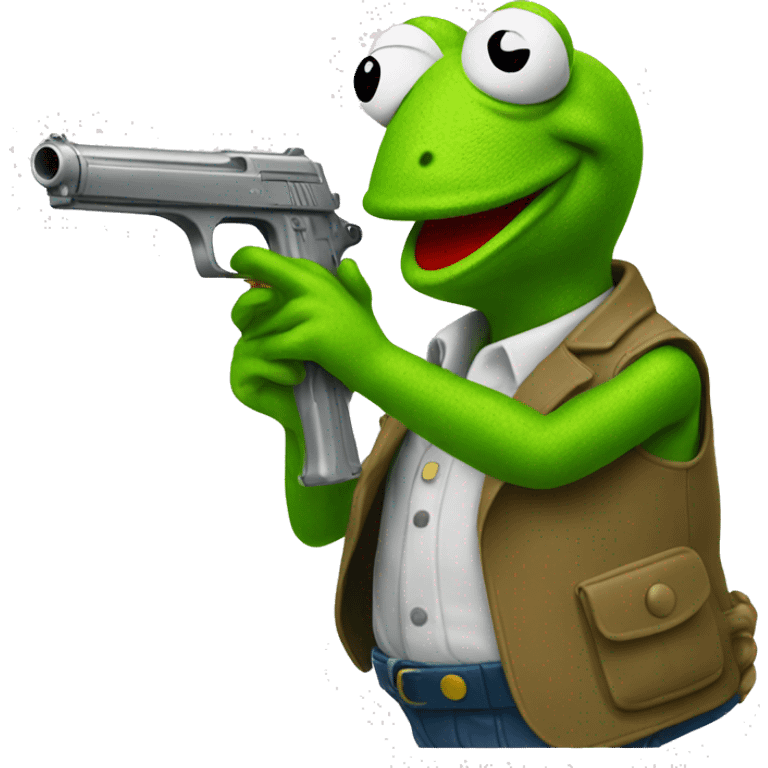 kermit the frog holding a water pistol  emoji