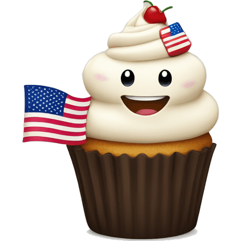 Happy cupcake with an American flag emoji